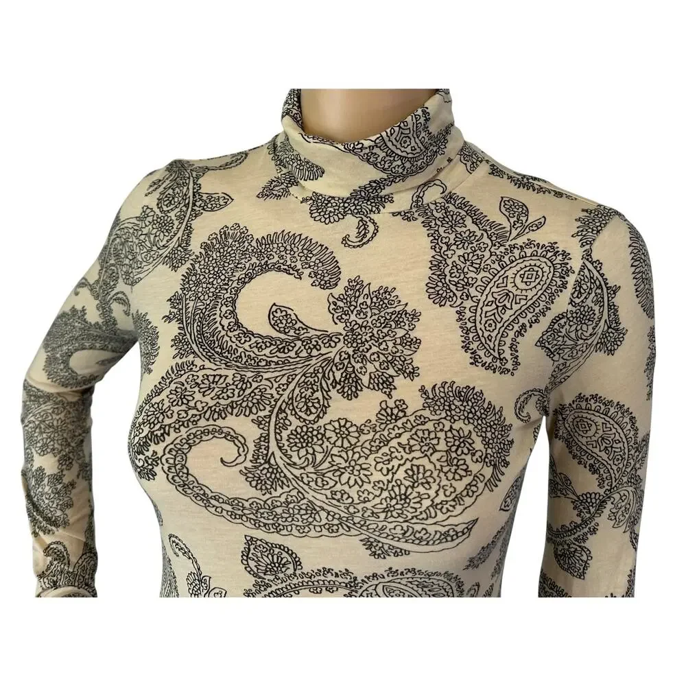J. Crew Feather Jersey Turtleneck Top in Paisley Candlelight CP723 Size XXS